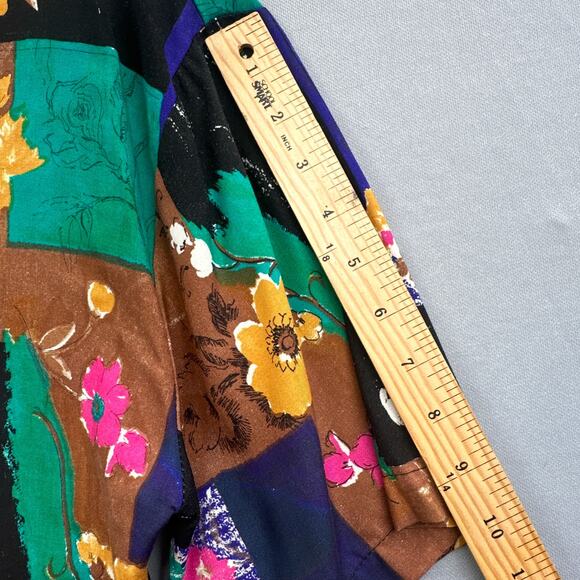 VTG Floral Shirt M Wacky Patchwork Boho 80s 90s Artsy Colorful Y2K Hawaiian Nerd - Picture 15 of 16